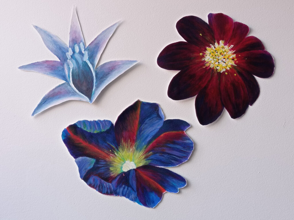 Bloemen 1 - #24 x 24 cm elk - acryl op canvas, uitgeknipt